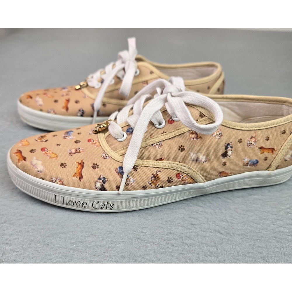 Bradford Exchange "I Love Cats" Canvas Sneakers Women's Size 8 Cat Print Lace Up